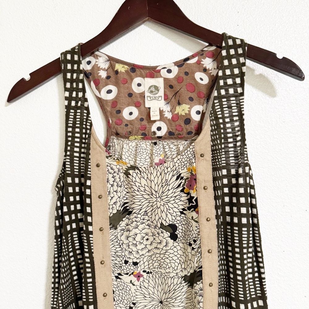 Anthro Tiny Floral Plaid Patchwork Silk Blend Tank - image 3